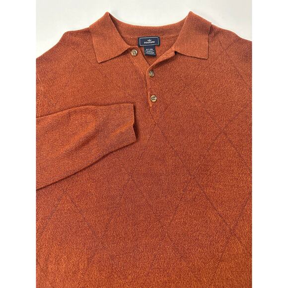 Dockers Size XLT Tall Collared Rust Brown Long Sleeve Sweater Argyle Polo Knit - Picture 4 of 9